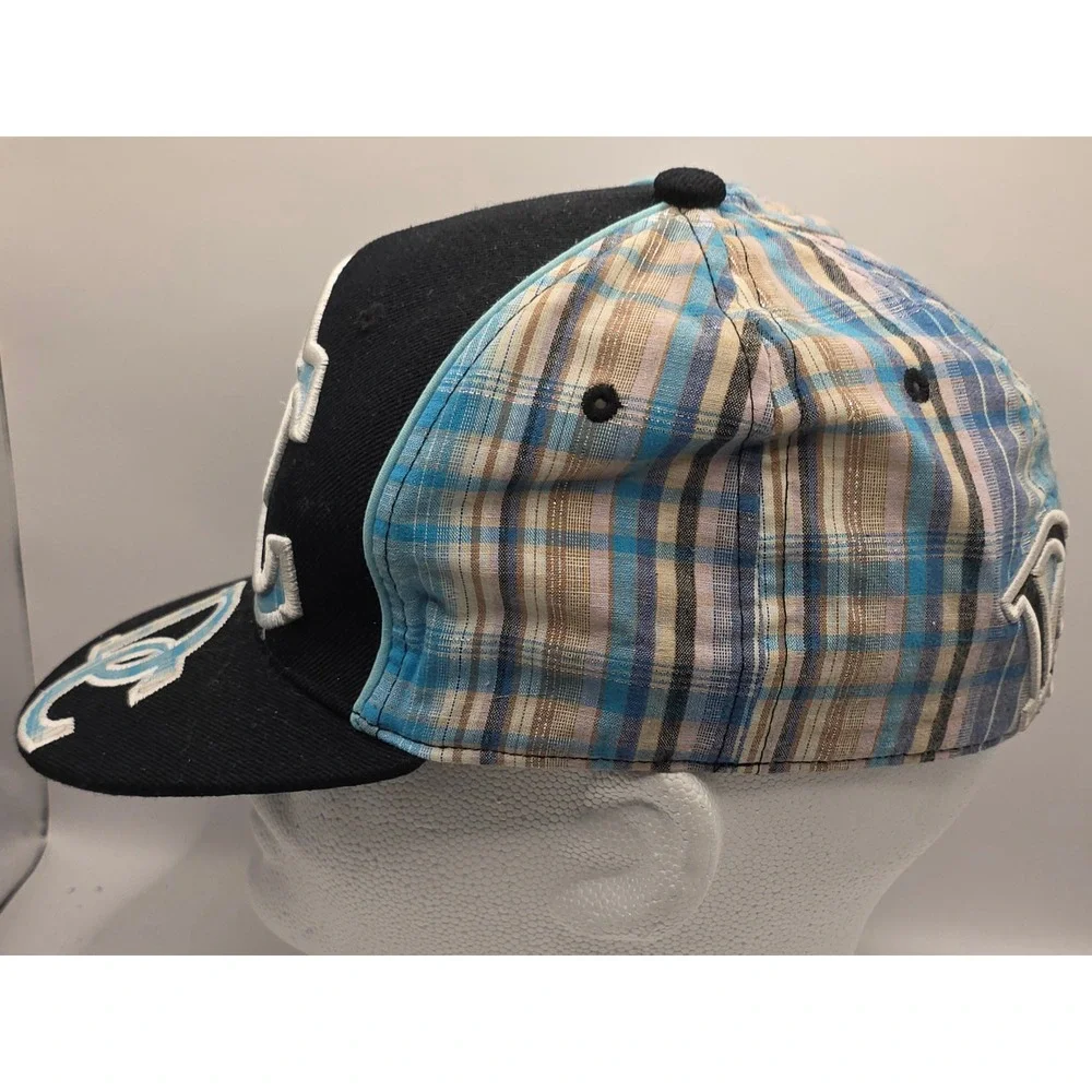City‎ Hunter DC Logo Fitted Hat Small Black Blue Plaid Cap